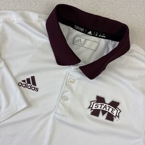 MISSISSIPPI STATE BULLDOGS x ADIDAS Mens Polo Shirt Medium White Golf Stretch SS